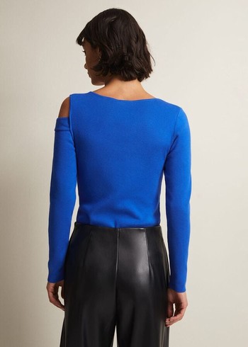 Phase Eight Wren Blue Cut Outted Knitwear Blue USA | 0861752-IL